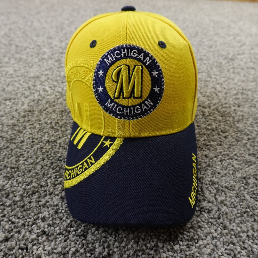 Michigan Wolverines Hat Mens Yellow Adjustable Strap Back Cap College Football